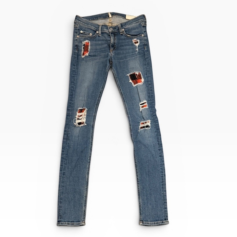 Rag & Bone Sloane Plaid Distressed Skinny Jeans Size 28 Grunge Ankle Stretch USA